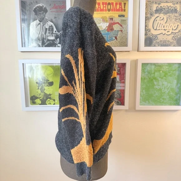 🌾 Vintage 90s Abstract Wheat Print Knit Sweater - Picture 3 of 8